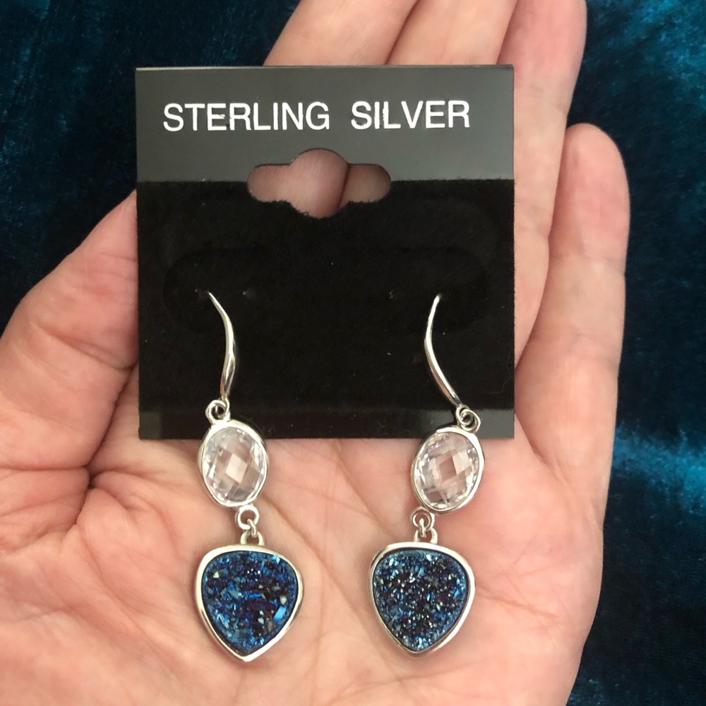 Titanium Druzy Agate & Quartz Sterling Silver French Hook Earrings